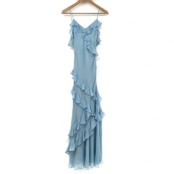 LoveShackFancy Rialto Dress in Aqua Mist size 4 silk maxi ruffle strappy gown